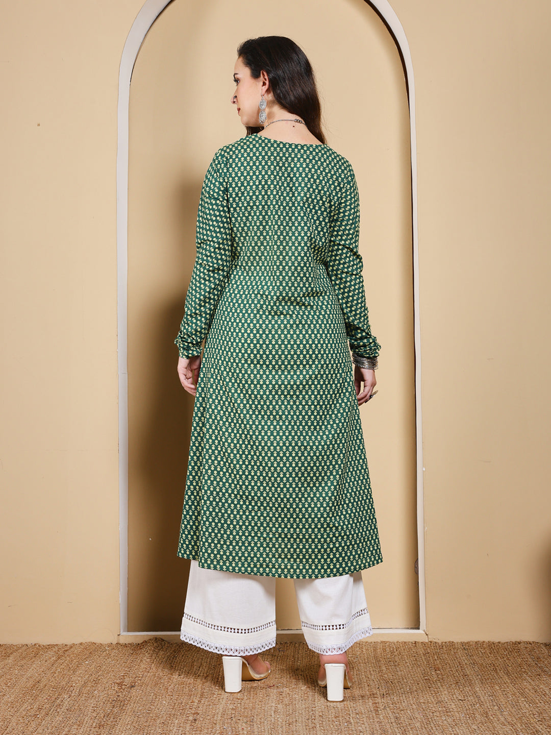 FIORRA Women’s Turquoise Floral Printed Anarkali Kurta